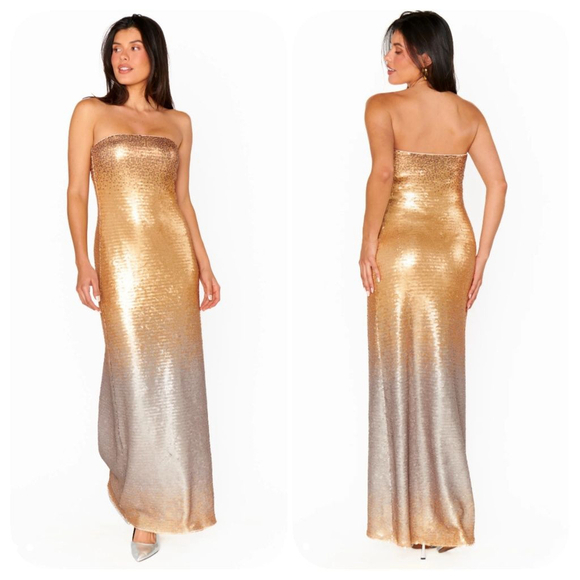 Show Me Your Mumu Taylor Tube Dress Gold Ombre Sequins Sz XL - Picture 2 of 10